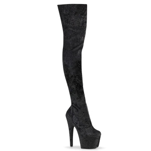Pleaser Adore-3000WR – Czarne błyszczące kozaki za kolano (obcas 17,8 cm)