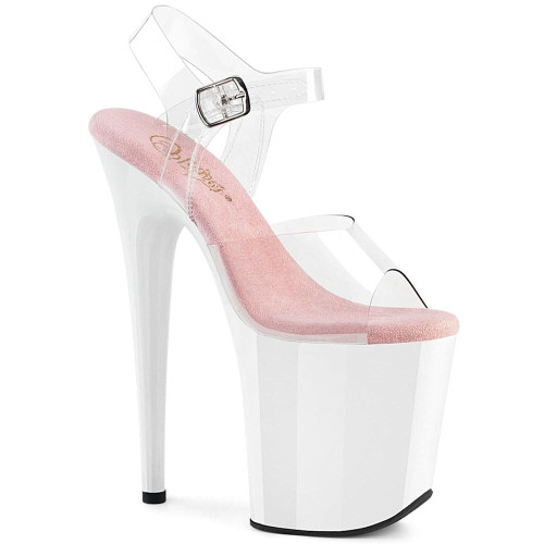 Pleaser Flamingo-808 – Białe sandały z różową wkładką (obcas 20 cm)