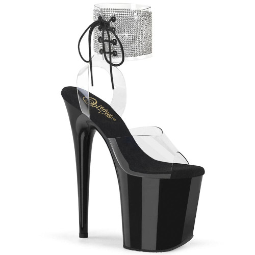Pleaser Flamingo-891-2RS – Czarne sandały z kryształkami i sznurowaniem (obcas 20 cm)