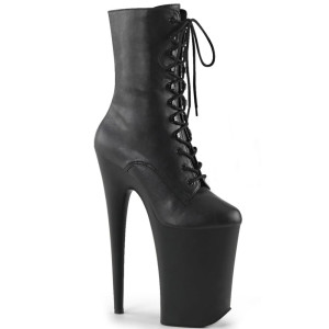 Pleaser Infinity-1020 - Czarne matowe botki (obcas 23 cm)