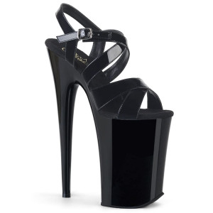 Pleaser Infinity-997 – Black strappy sandals (heel 23 cm)