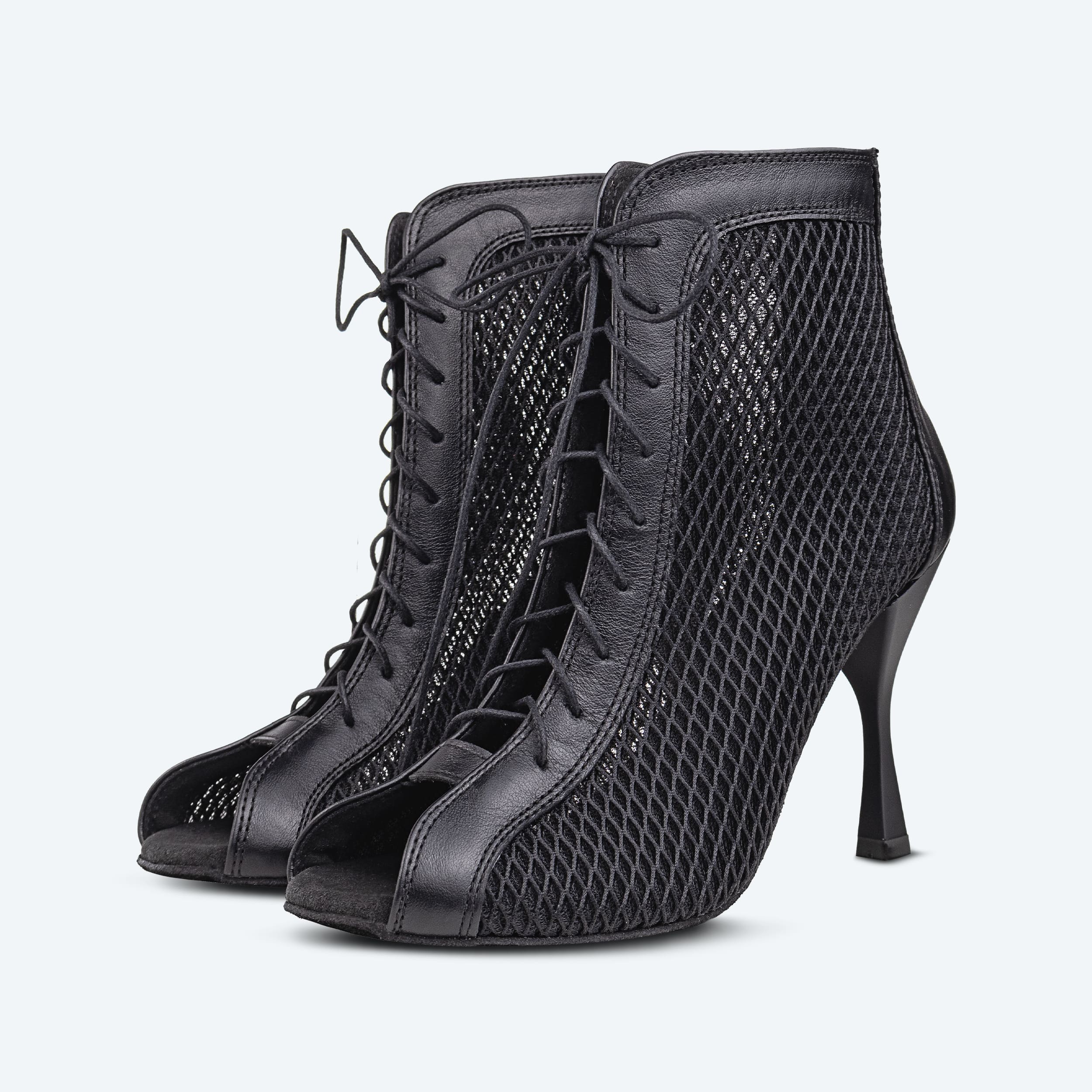 Berlin – czarne skórzane High Heels z siateczką 3D (9 cm)