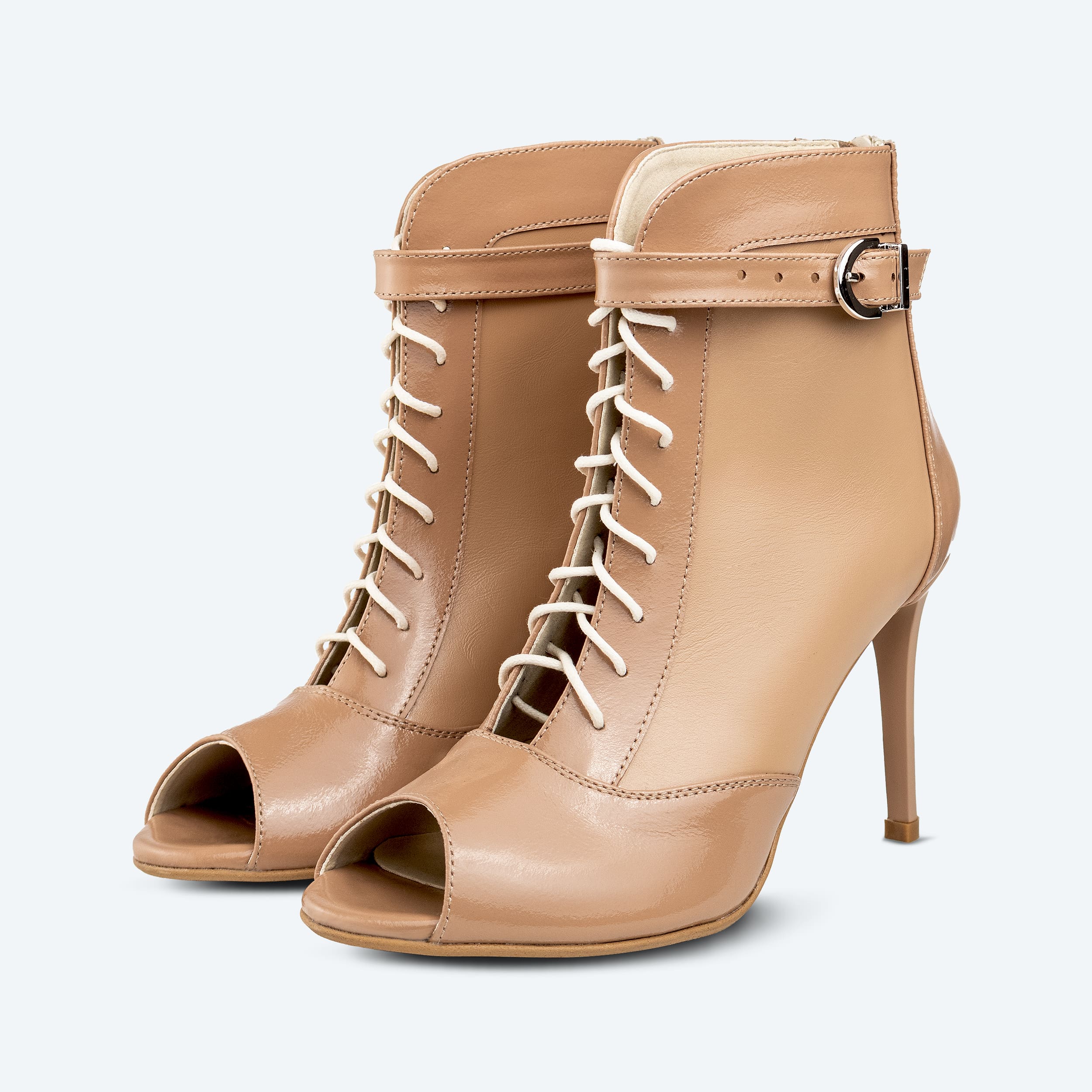 Caramel Comfort - skórzane High Heels z podwójnym zapięciem (9 cm)