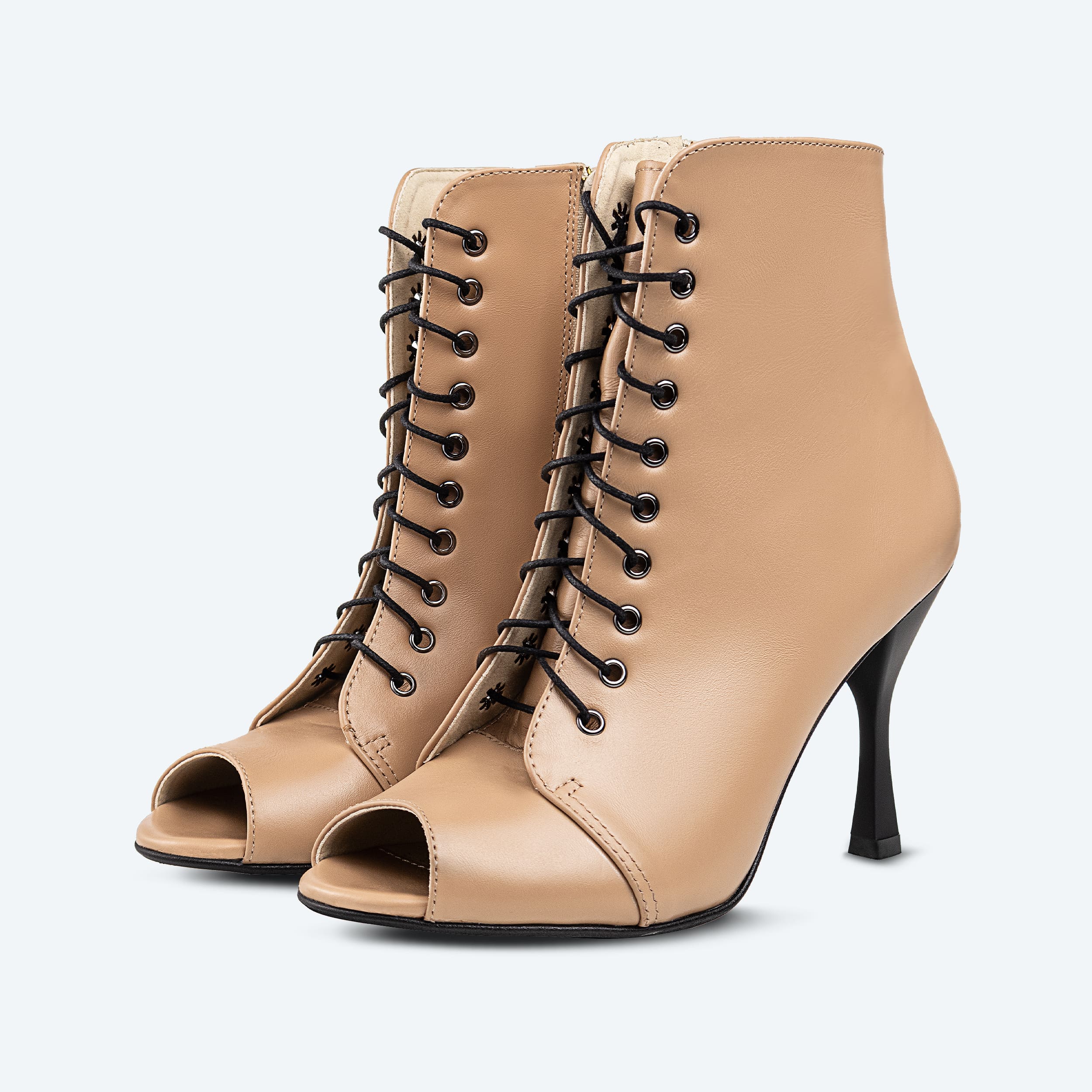 Creamy Heels – Beige Leather High Heel Bootie (heel 9 cm)