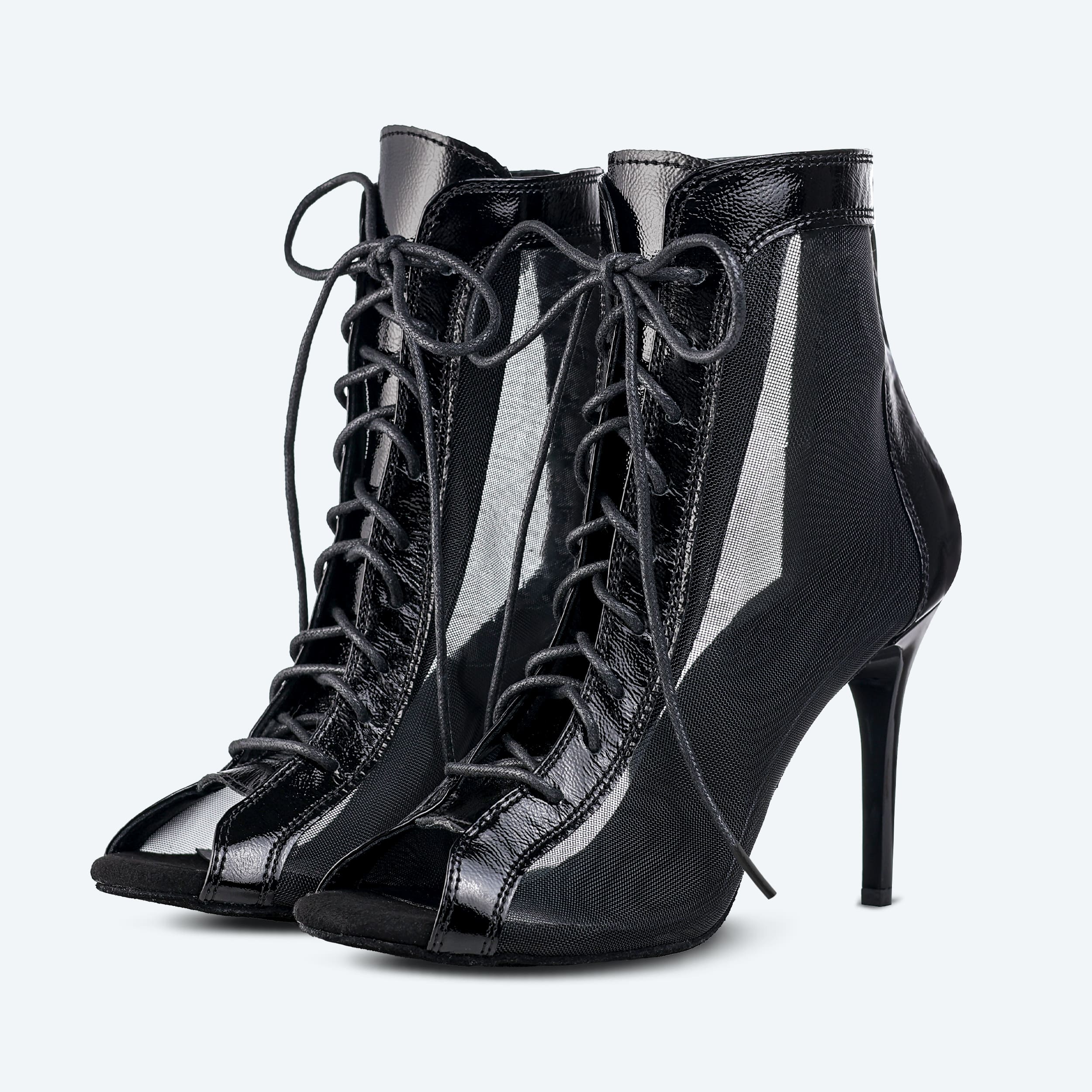 Glam Heels – Czarne High Heels z naturalnej skóry z siateczkową wstawką (9 cm)