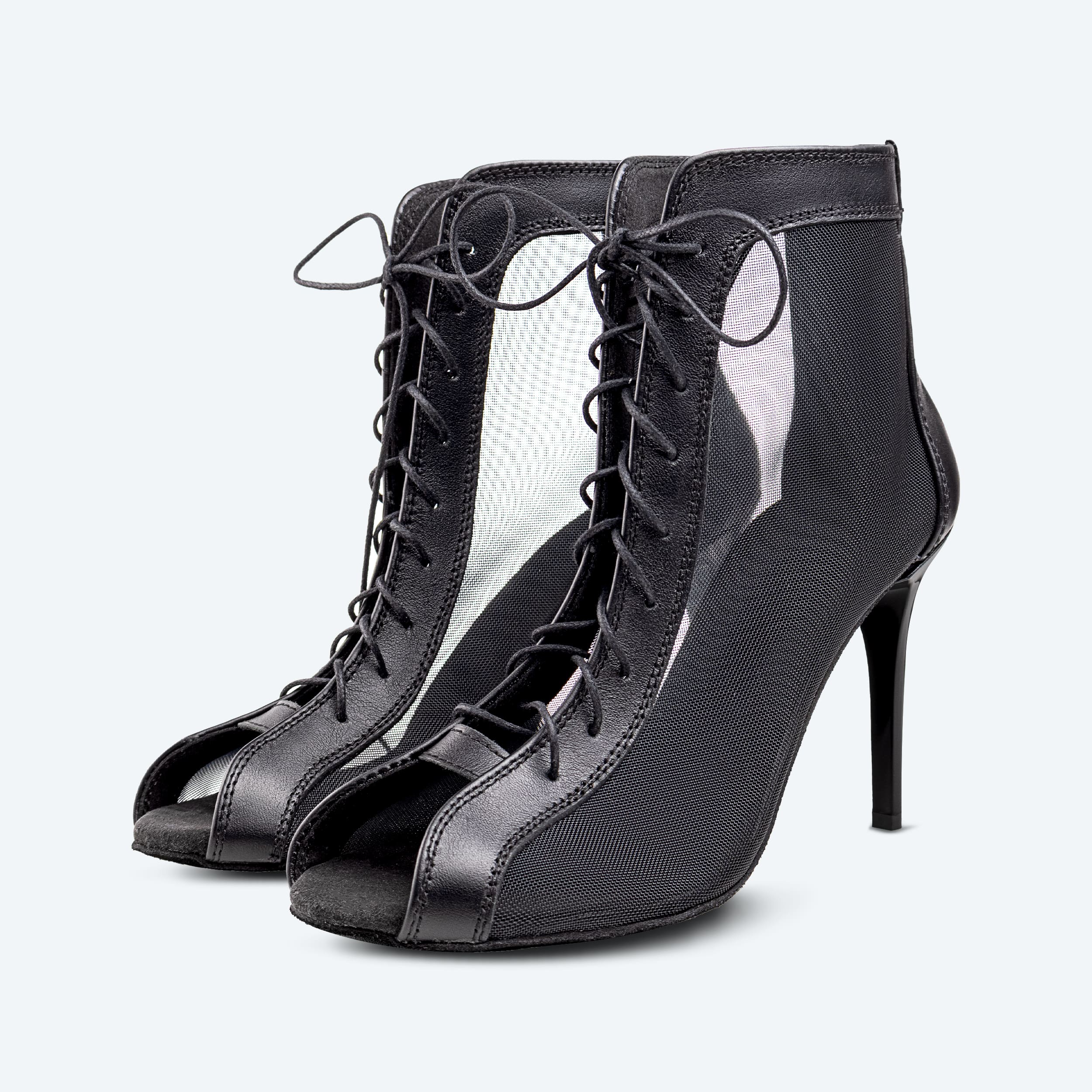Paris - buty High Heels czarne skórzane z siateczkową wstawką (9 cm)