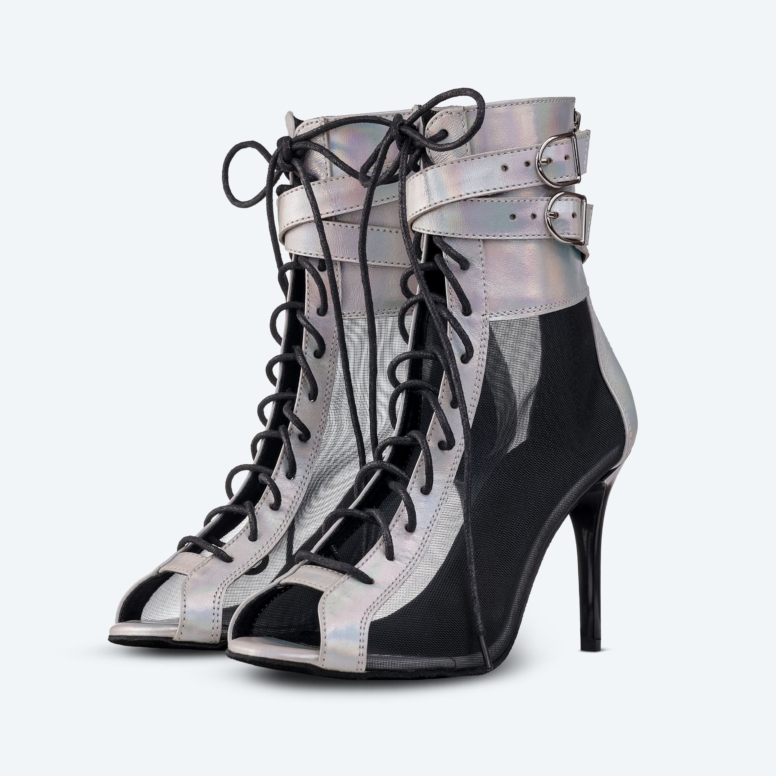 Silver Cross Heels – Skórzane Buty Taneczne High Heels z Podwójnym Zapięciem (9 cm)