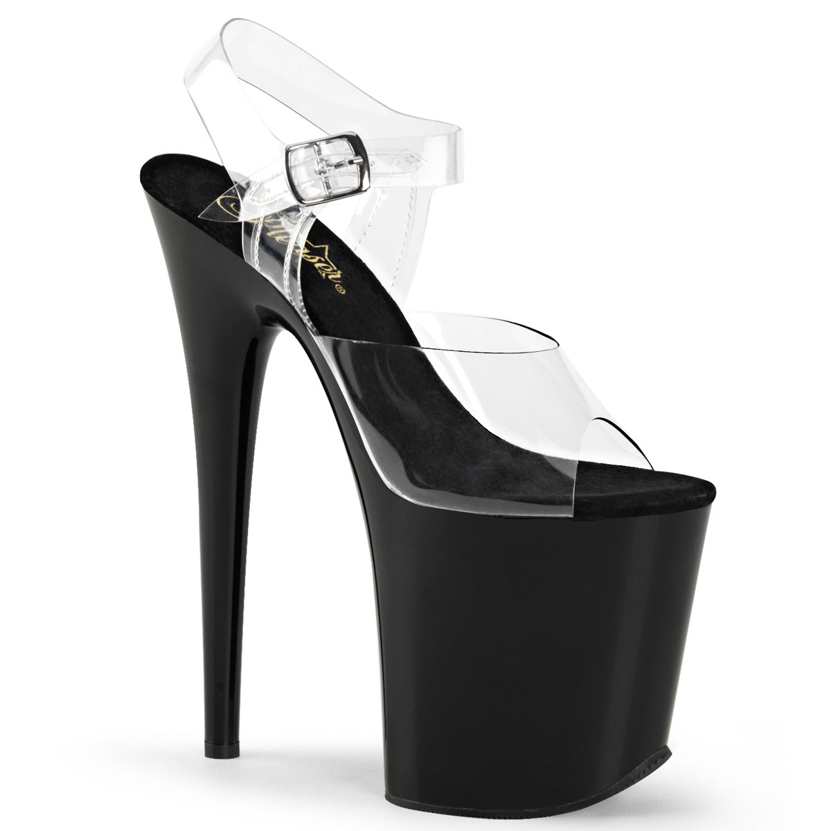 Pleaser Flamingo-808 - Przezroczyste/czarne sandały na wysokiej platformie (obcas 20.3 cm)