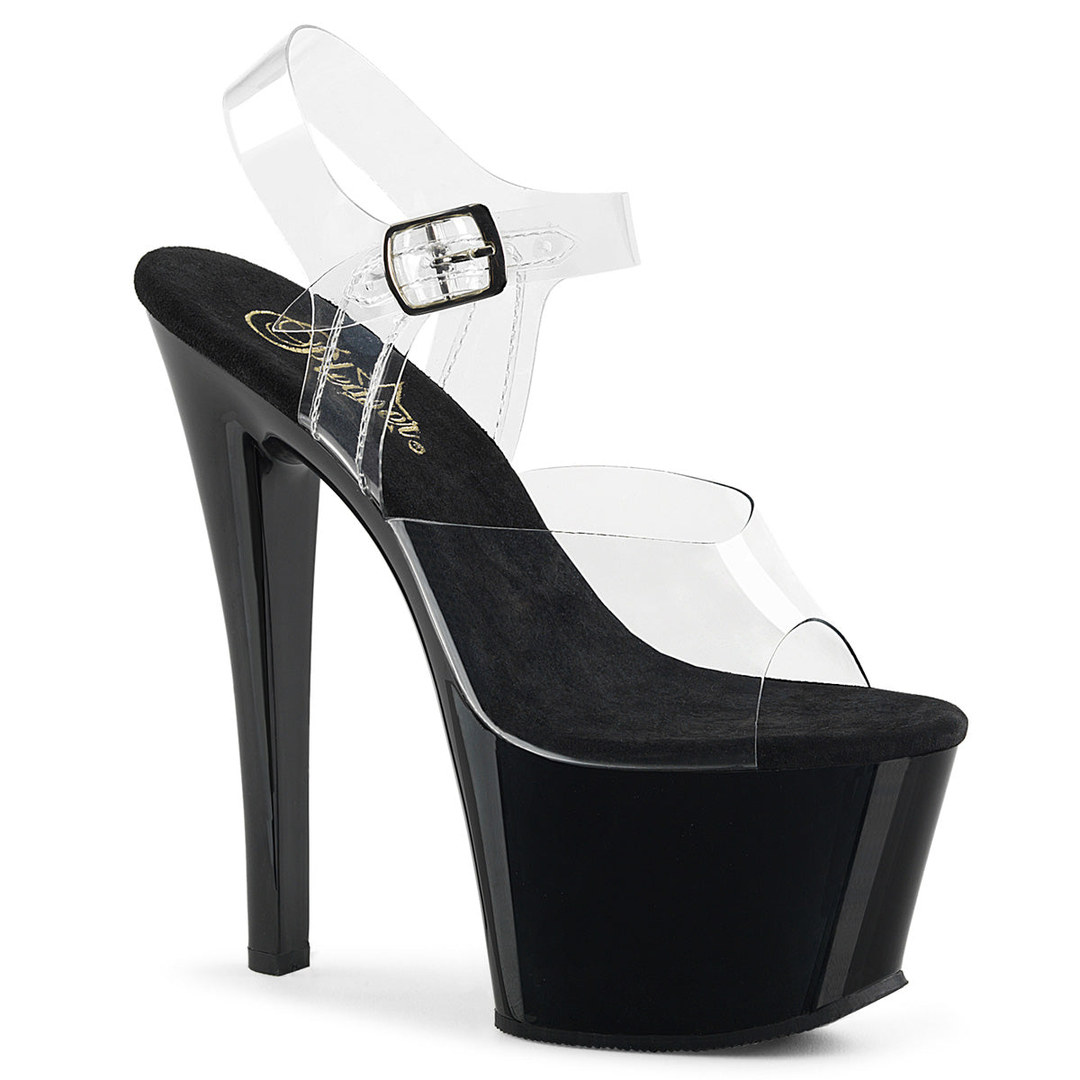Pleaser Sky-308 - Przezroczyste/czarne sandały do tańca High Heels (obcas 17.8 cm)