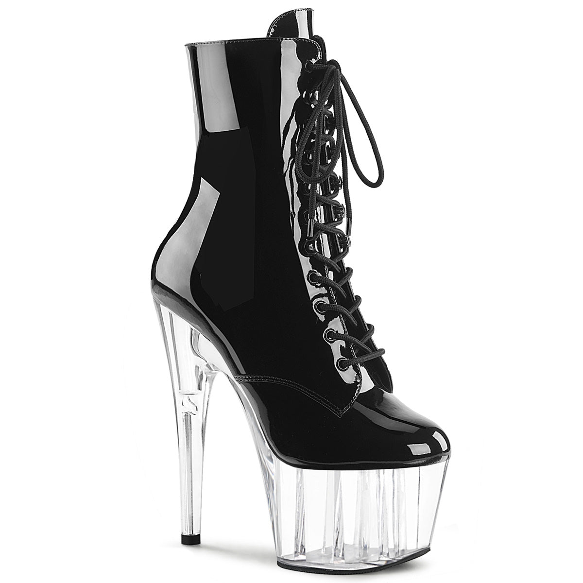 Pleaser Adore-1020 - Czarne lakierowane/przezroczyste buty na obcasie (Obcas 17.8 cm)